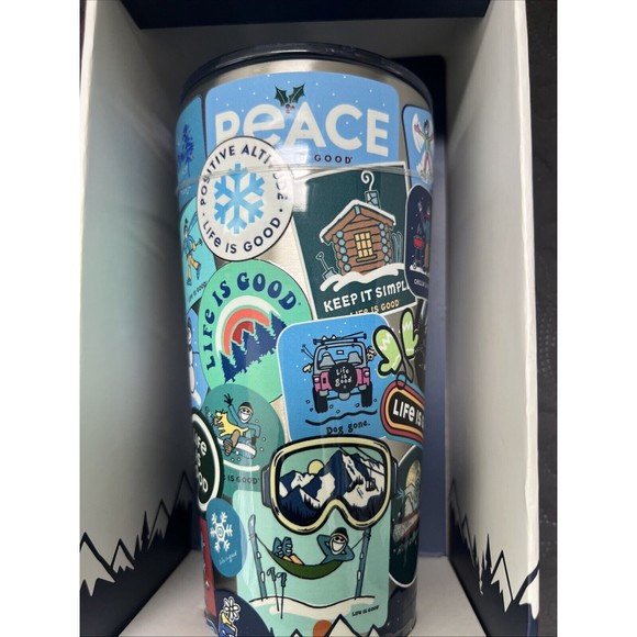 NIB Life Is Good 25 OZ Stainless Steel Tumbler Snow & Affirmation Stickers Gift - Picture 2 of 7